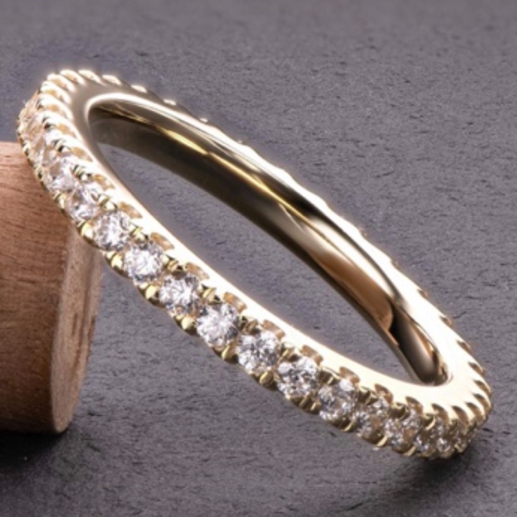Dainty 14k Yellow Gold Diamond Eternity Band ~ Stacking Bridal Wedding Ring